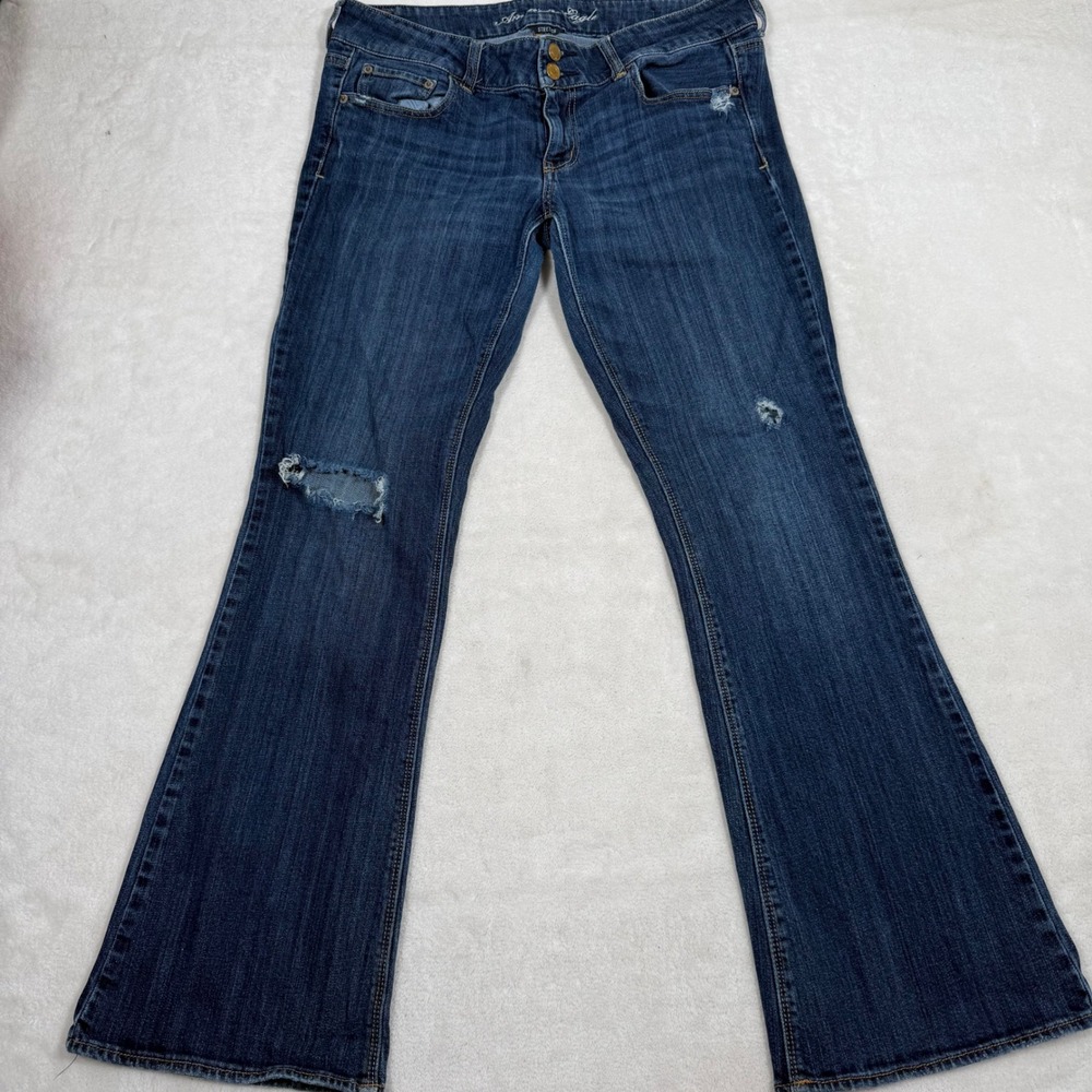 American Eagle Women Bootcut Live Your Life Jeans Dark Wash Distressed Sz 12 Reg